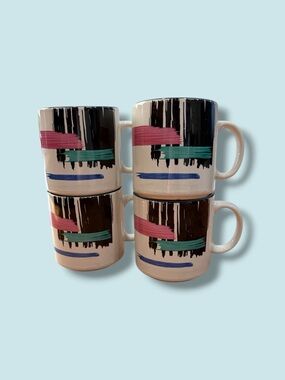 Four 90s Retro Stoneware Mugs
